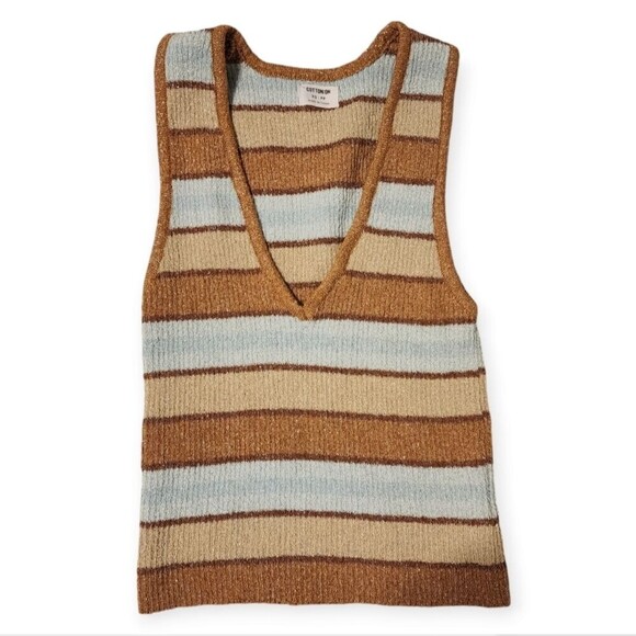 Cotton On Striped VNeck Blue Brown Vest Top Size XS Fall Like New - Picture 2 of 6